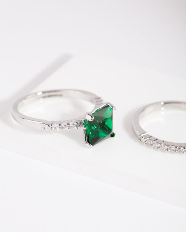 Square Emerald Cubic Zirconia Ring Set