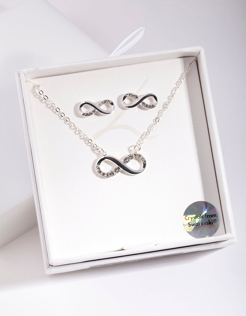Silver Diamond Simulant Infinity Necklace Earrings Set Lovisa