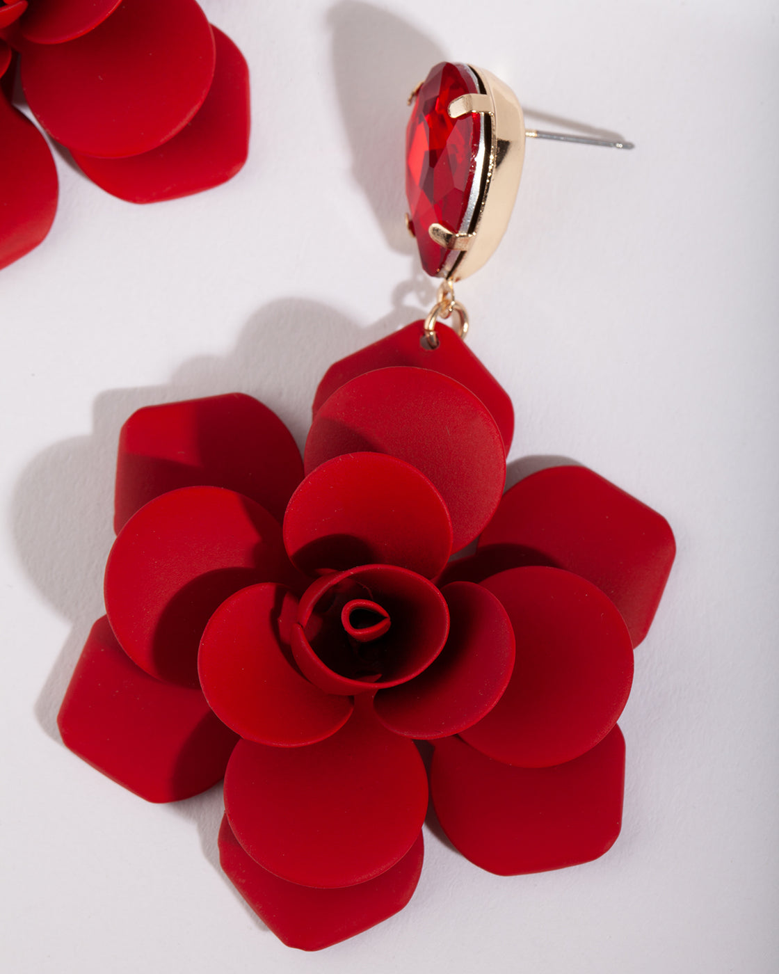 Red Coated Metal Rose Earrings