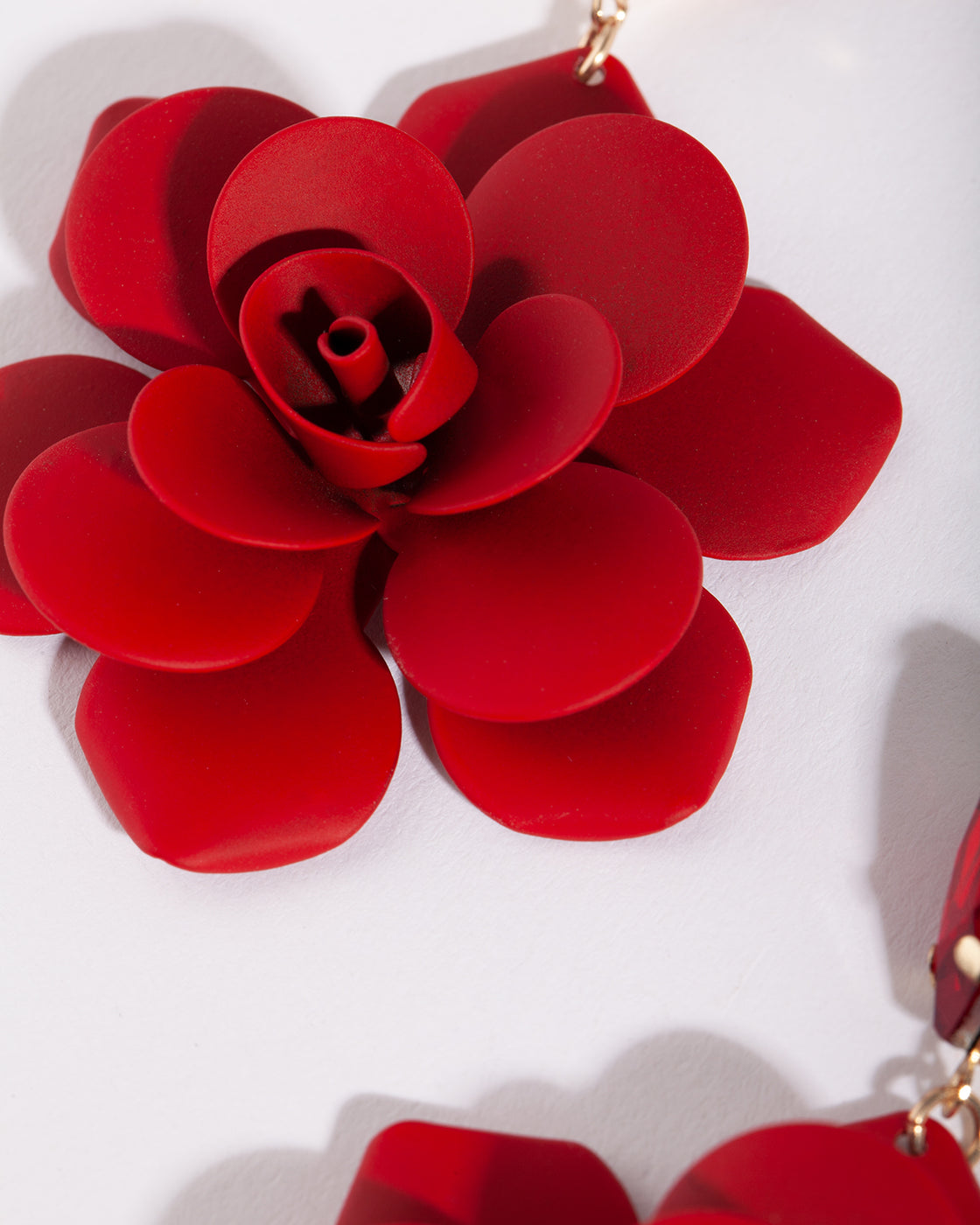 Red Coated Metal Rose Earrings