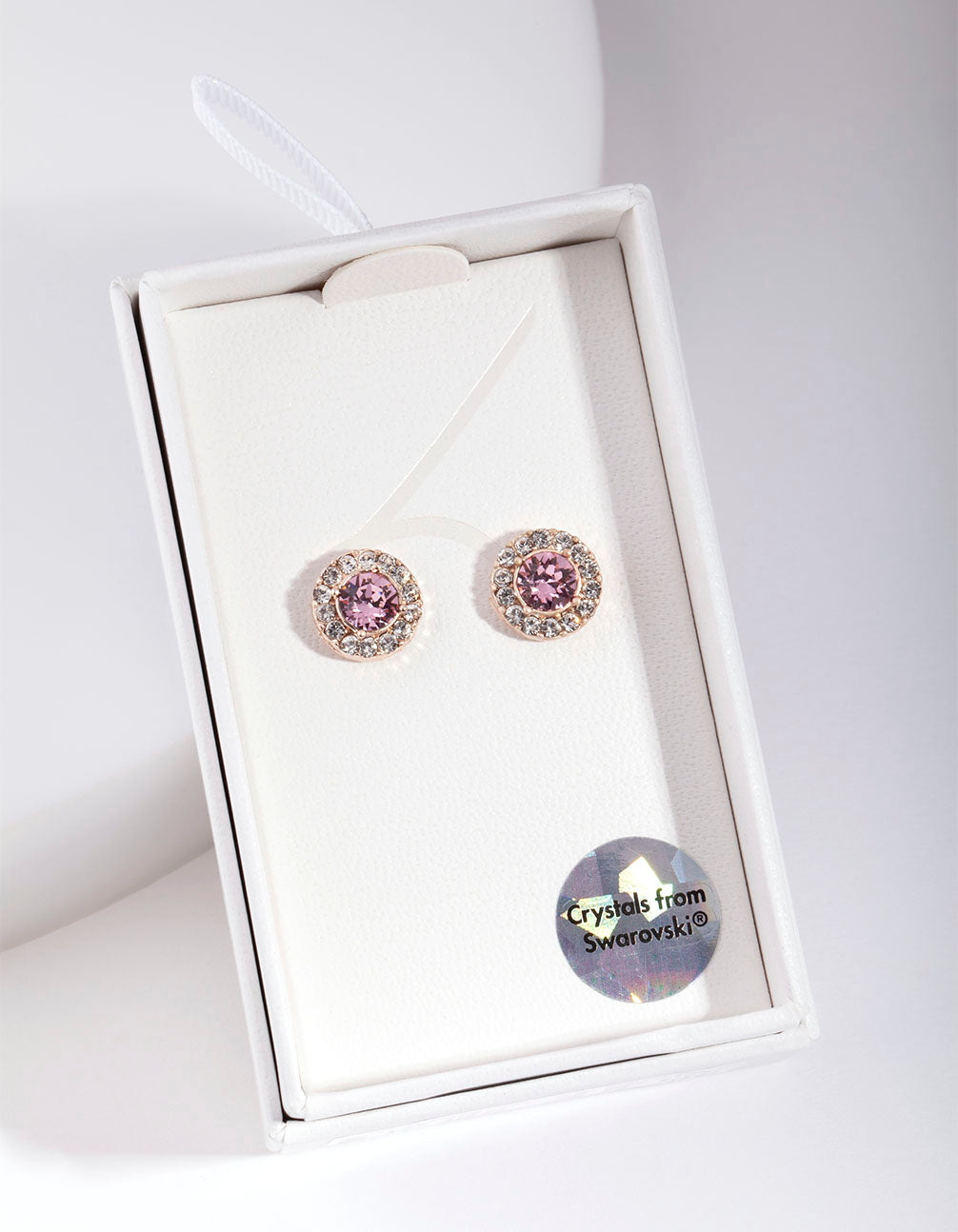 Silver Diamond Simulant Pink Halo Stud Earrings