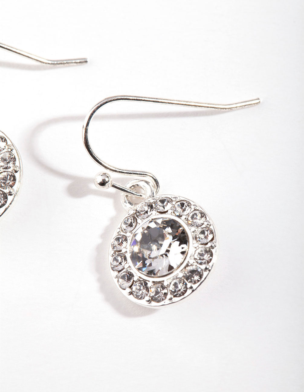 Silver Diamond Simulant Circle Drop Earrings