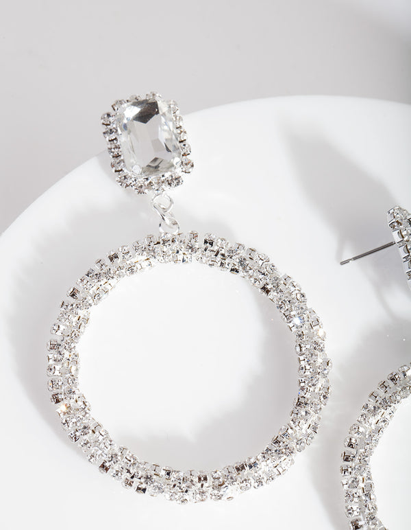 Silver Diamante Wrapped Hoop Earrings