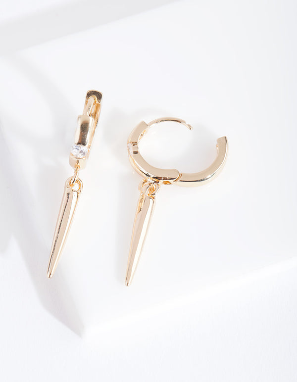 Gold Diamante Spike Huggie Earrings
