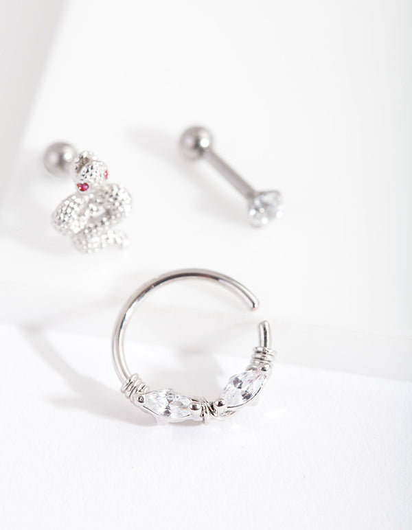 Surgical Steel Diamante Snake Barbell Pack