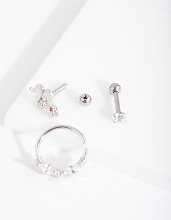 Surgical Steel Diamante Snake Barbell Pack