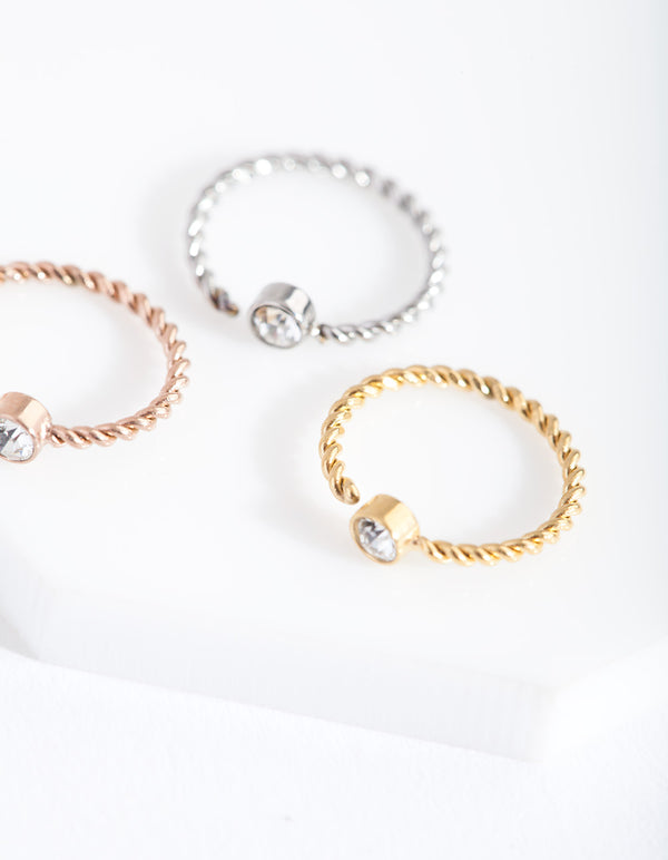 Mixed Metal Diamante Twist Nose Ring Pack