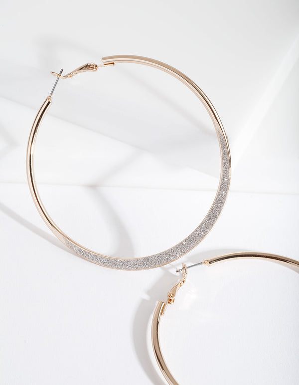 Large Gold Glitter Edge Hoop Earrings