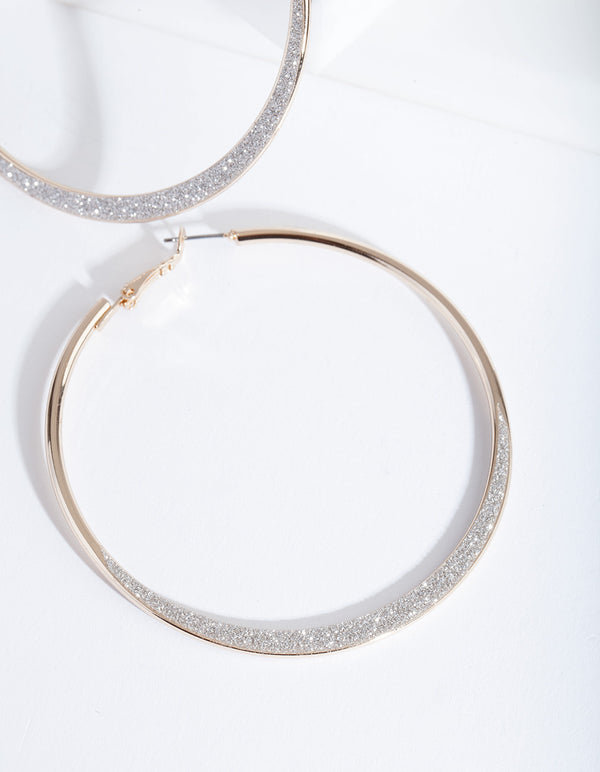 Large Gold Glitter Edge Hoop Earrings