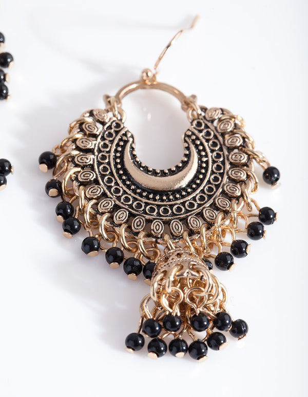 Mini Antique Gold Bead Tassel Drop Earrings