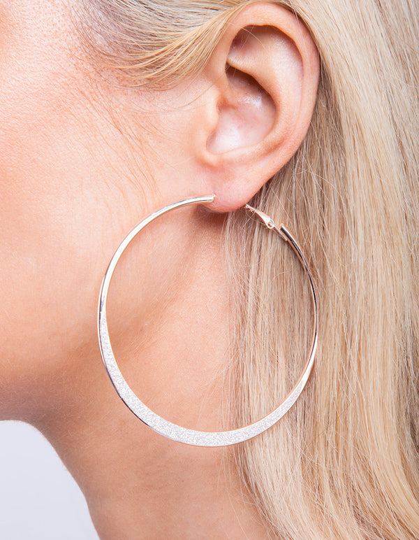 Large Rose Gold Glitter Edge Hoop Earrings