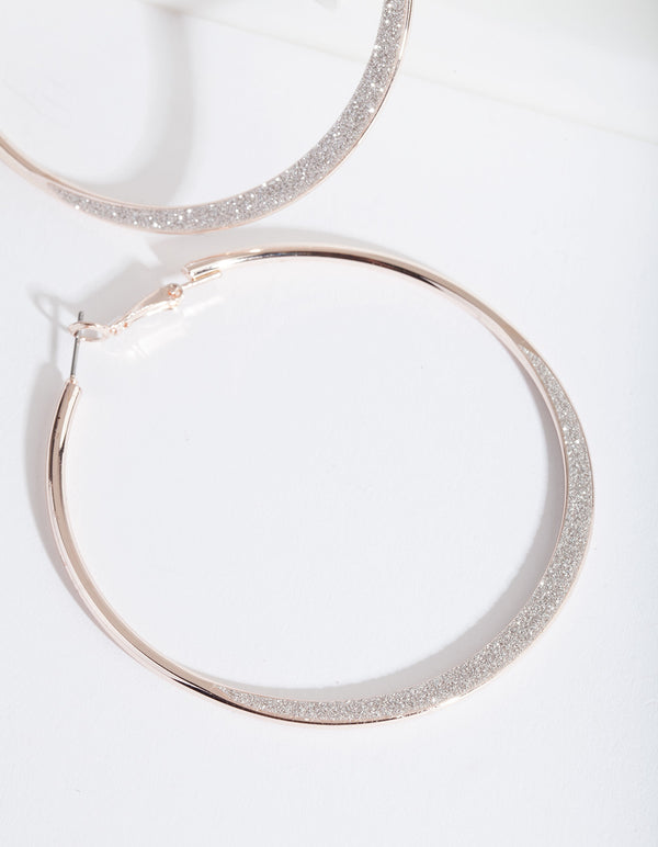Large Rose Gold Glitter Edge Hoop Earrings