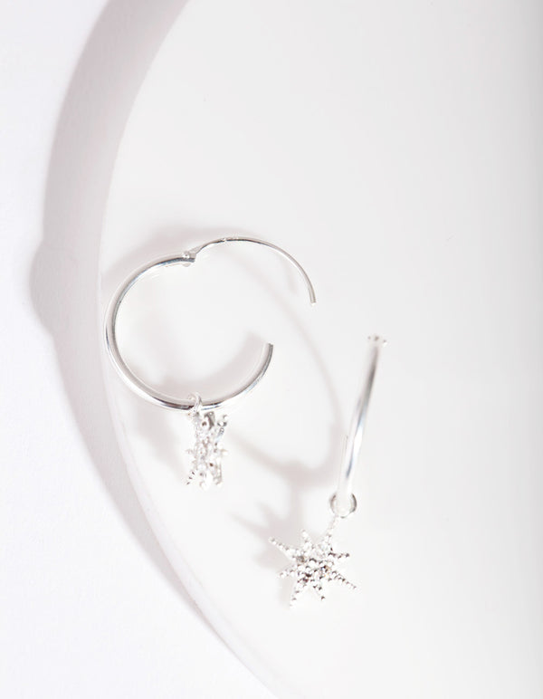 Sterling Silver Diamante Star Charm Hoop Earrings