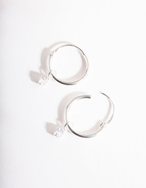 Sterling Silver Diamante Dangle Hoop Earrings