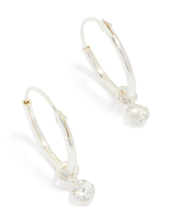 Sterling Silver Diamante Dangle Hoop Earrings