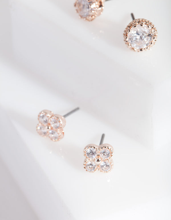 Rose Gold Cubic Zirconia Pack Stud Earring