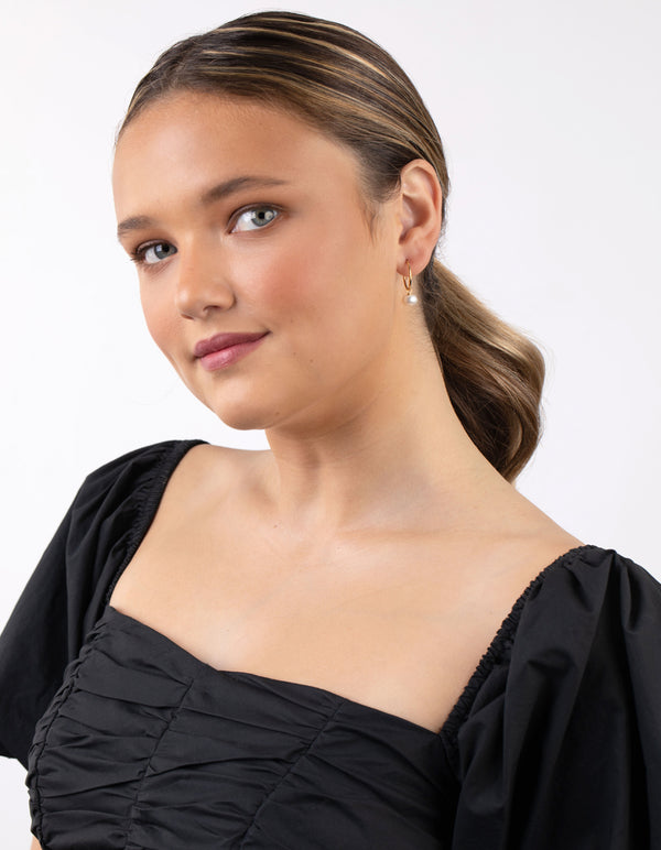 Gold Plated Sterling Silver Freshwater Pearl Dangle Hoop Earring