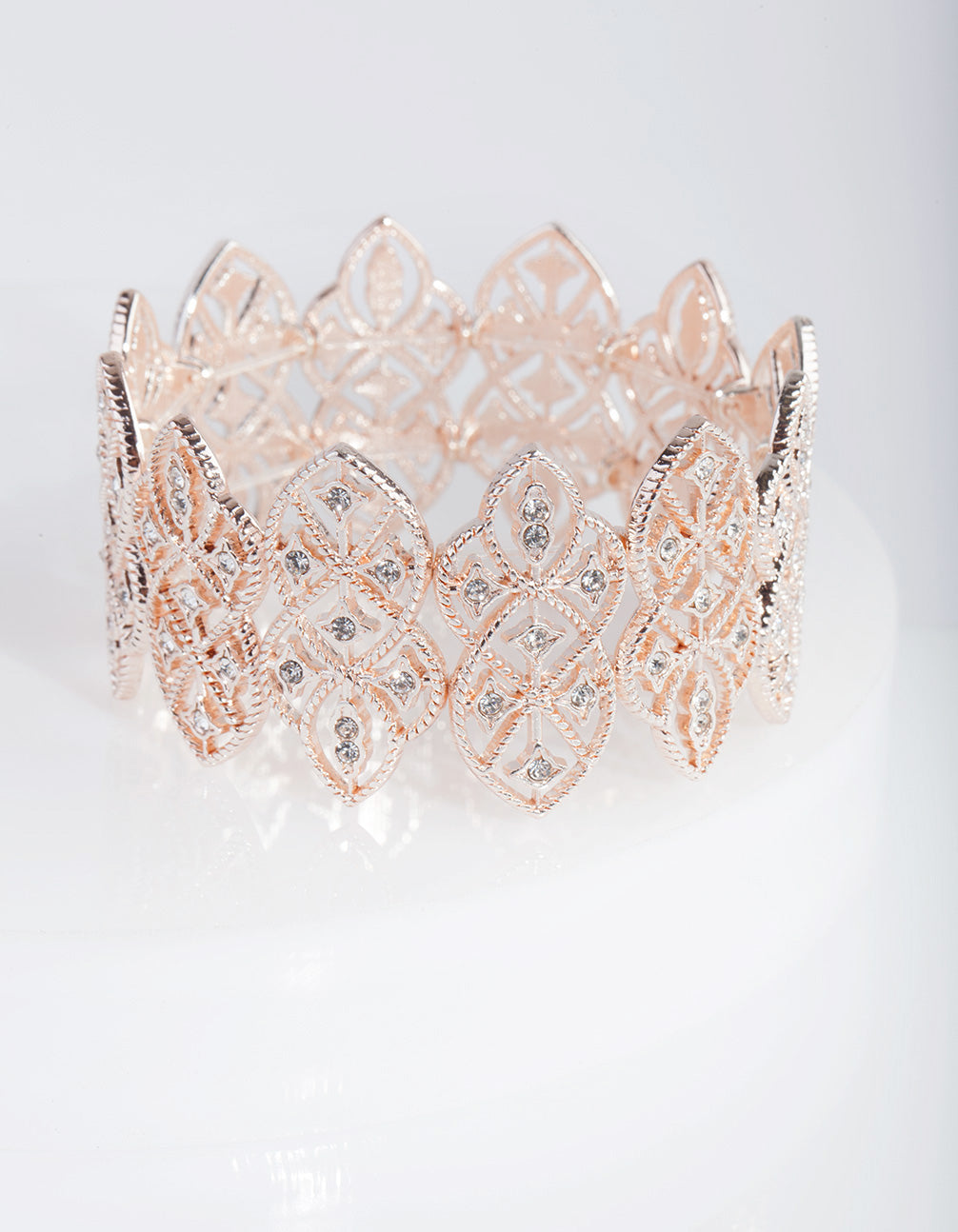 Rose Gold Filigree Woven Diamante Strip Bracelet