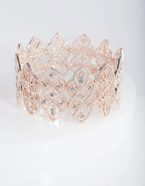 Rose Gold Filigree Woven Diamante Strip Bracelet