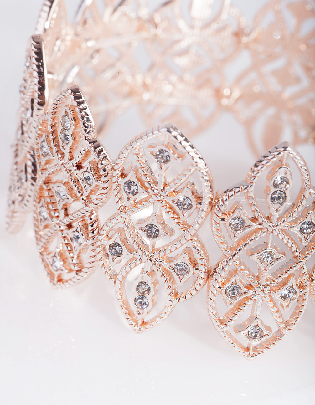 Rose Gold Filigree Woven Diamante Strip Bracelet