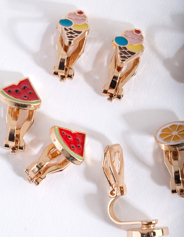 Kids Fruity Clip On Earring 5-Pack