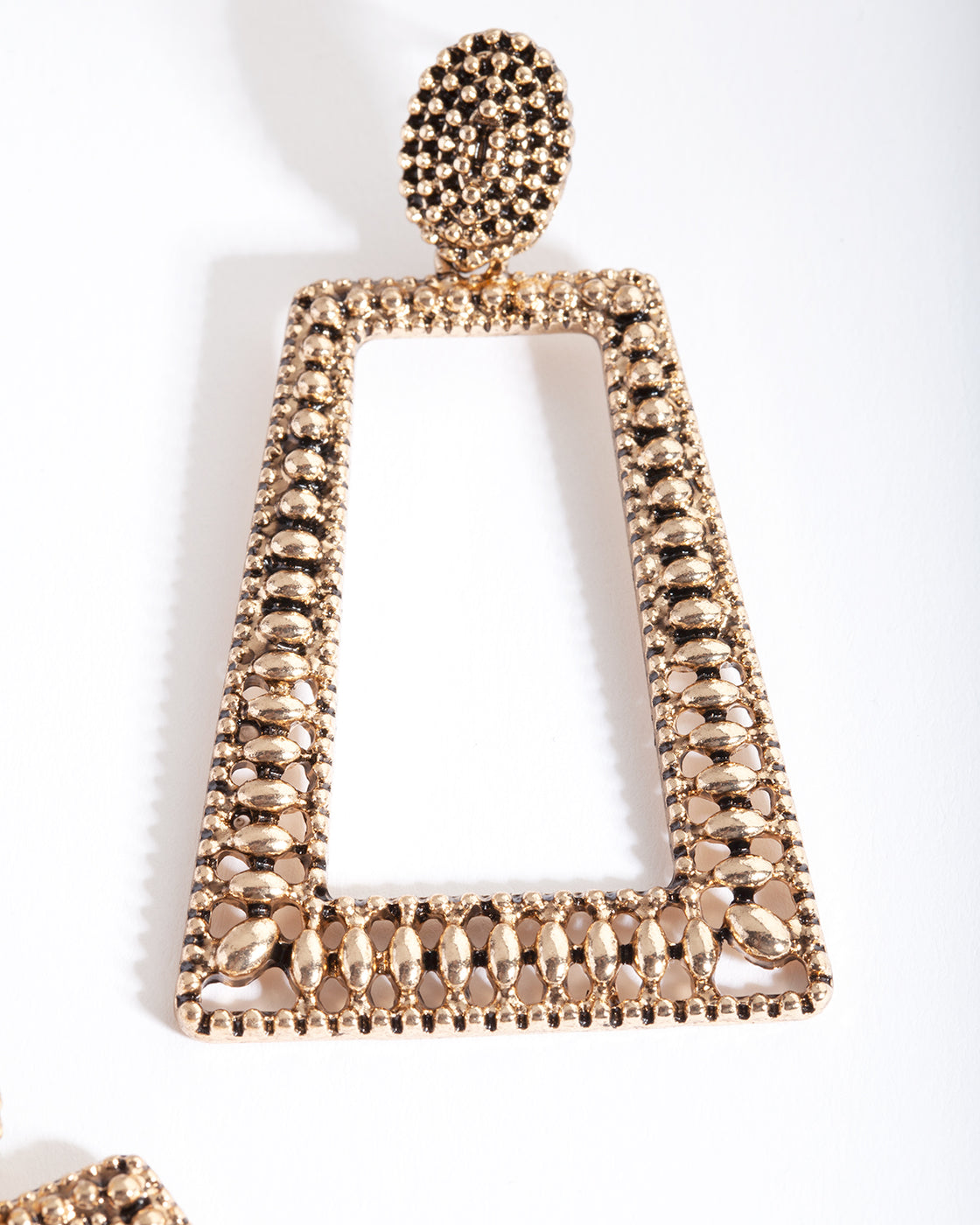 Antique Gold Ball Detail Trapeze Earrings