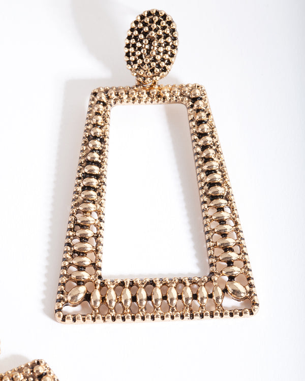 Antique Gold Ball Detail Trapeze Earrings