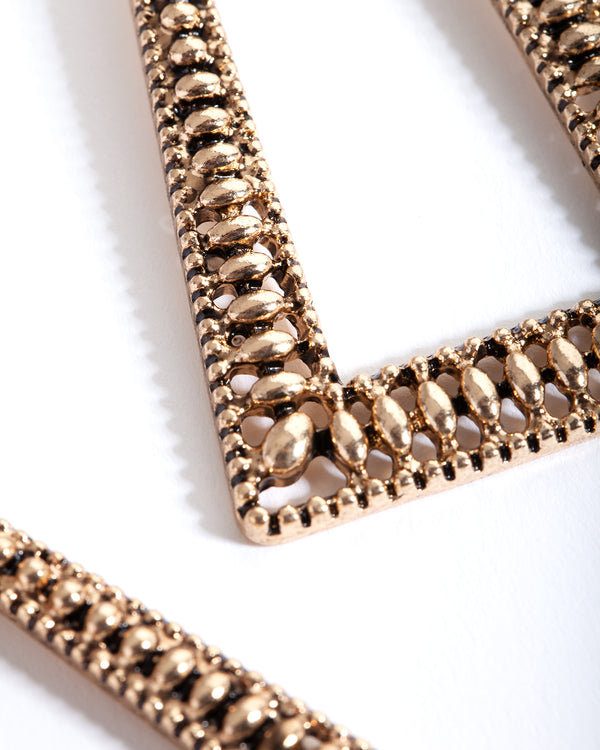 Antique Gold Ball Detail Trapeze Earrings