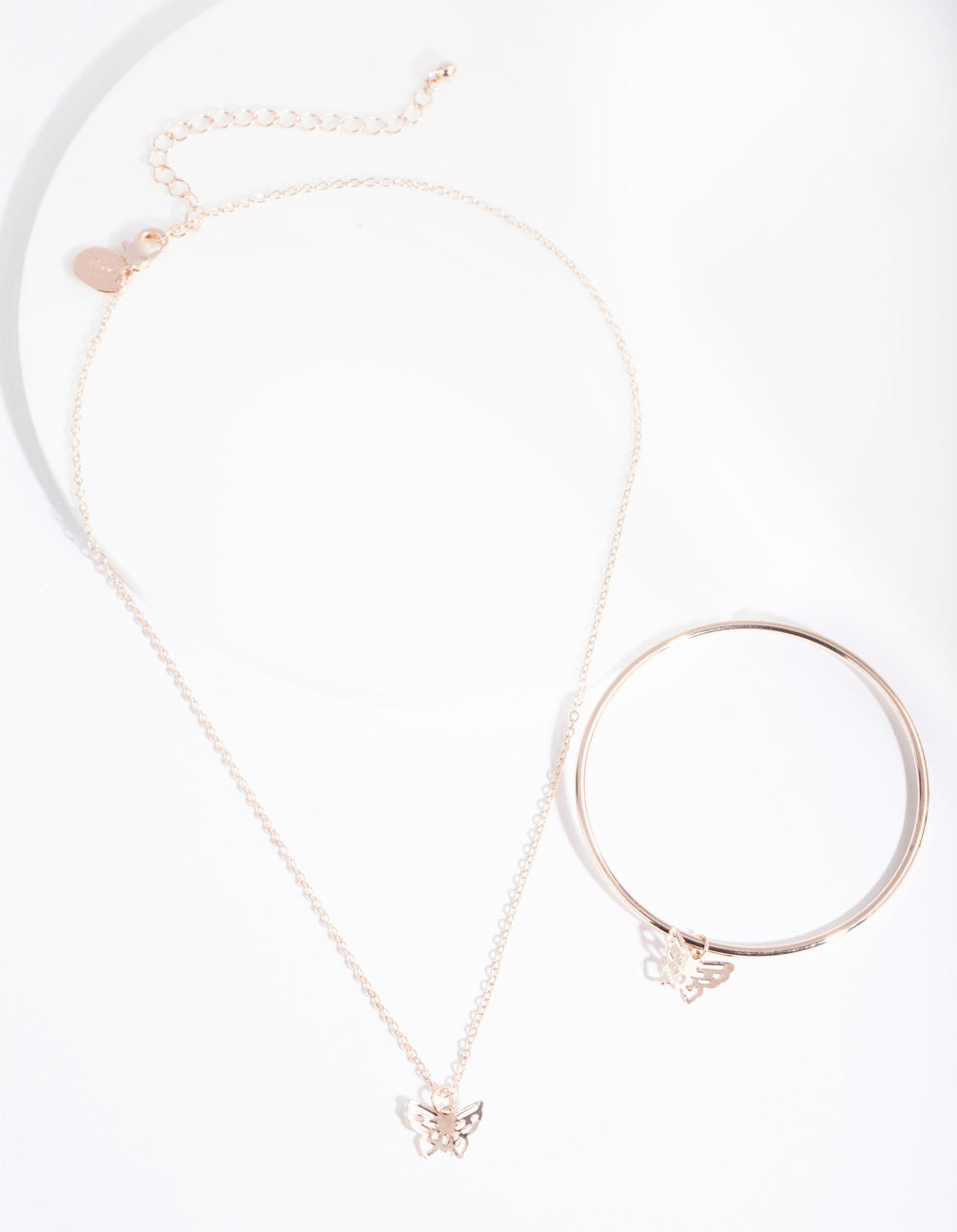 Kids Rose Gold Butterfly Necklace & Bangle Set