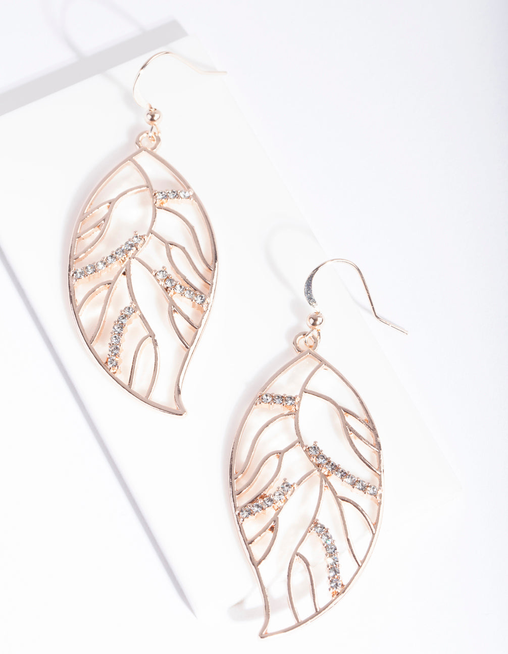 Rose Gold Cutout Leaf Diamante Earrings