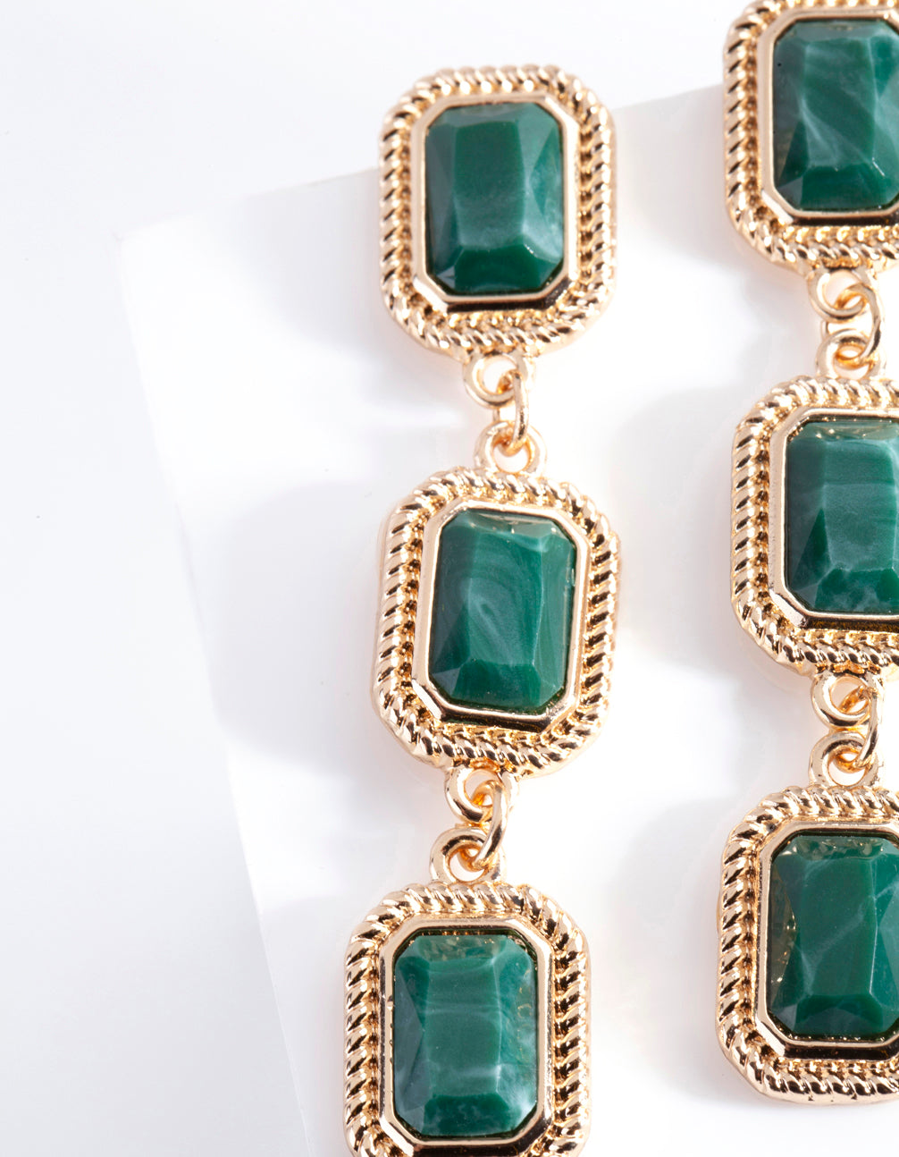 Green Triple Stone Drop Earrings