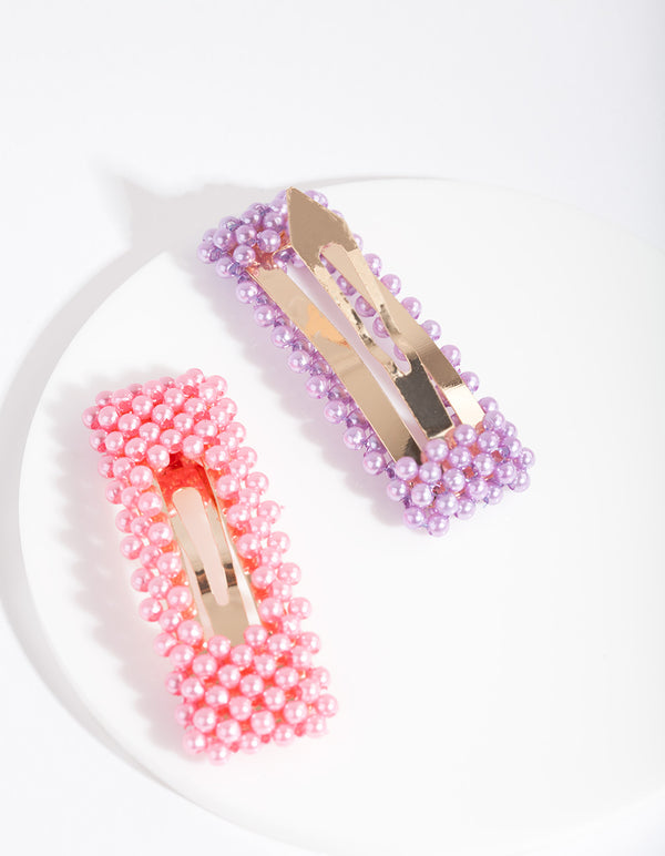 Kids Pearl Rectangle Pink & Purple Clip Pack