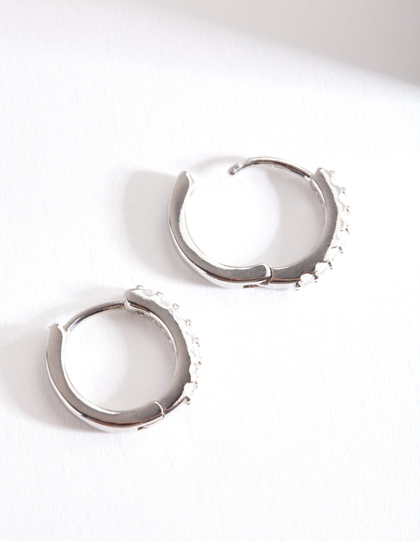Silver Cubic Zirconia Crystal Huggie Earrings