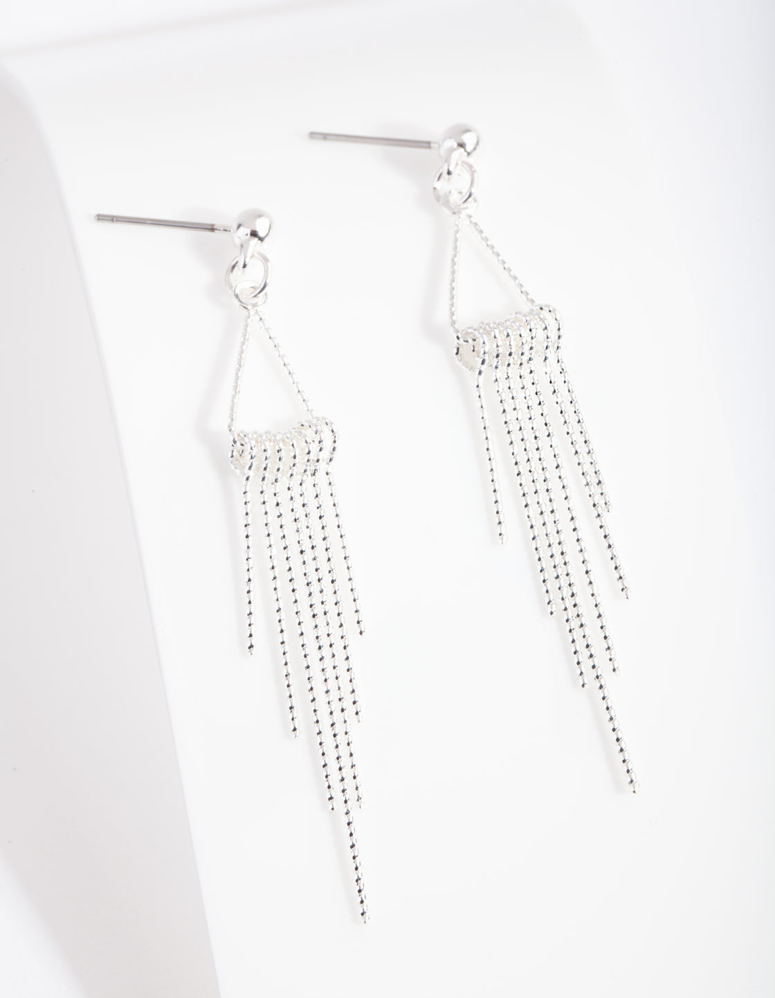 Silver Diacut Triangle Tassel Earrings