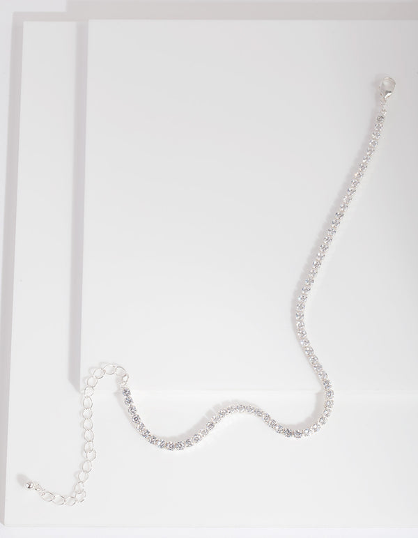 Silver Cubic Zirconia Cupchain Anklet