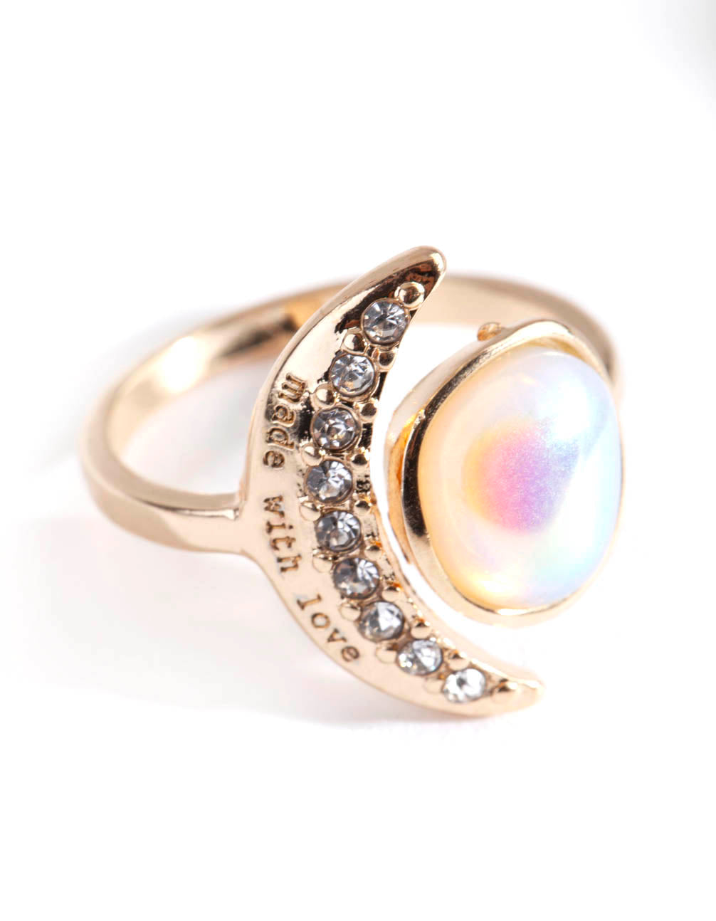 Gold Rainbow Stone & Moon Ring