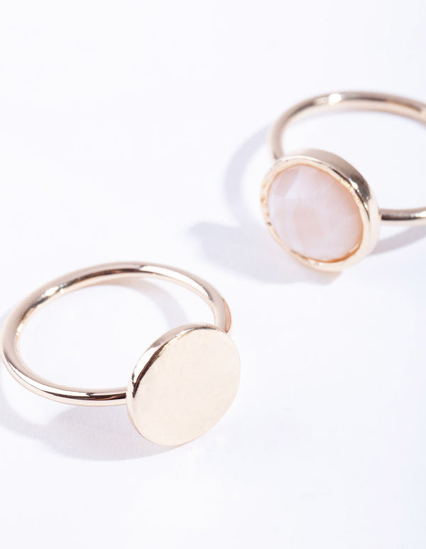 Gold Disc & Stone Ring Pack
