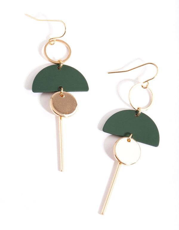 Green Gold Geometric Earrings