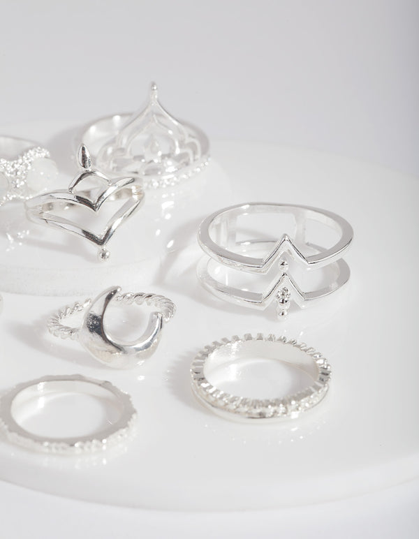 Silver Bohemian Moon Ring 8-Pack