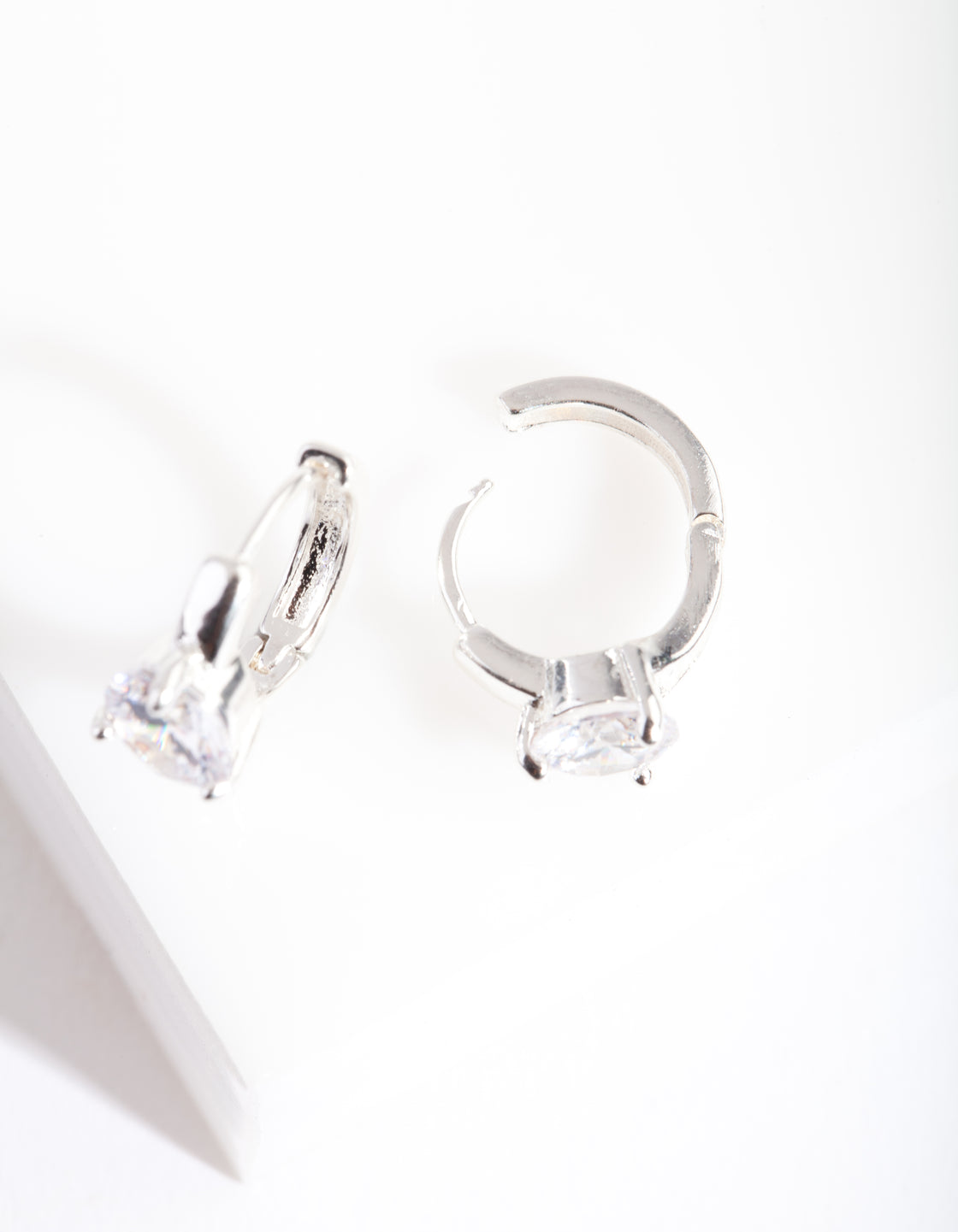 Silver Cubic Zirconia Stone Huggie Earrings