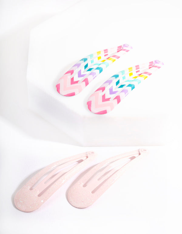 Mix Print Snap Hair Clips 4-Pack
