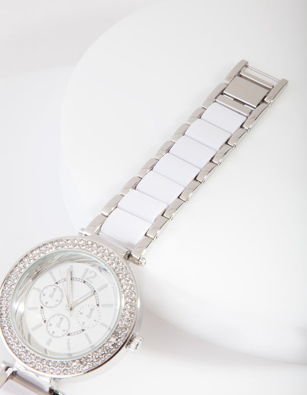 Silver Glam Diamante Watch