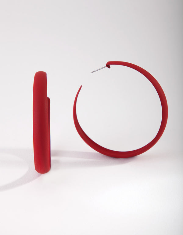 Red Coated Metal 60mm Hoop Earrings