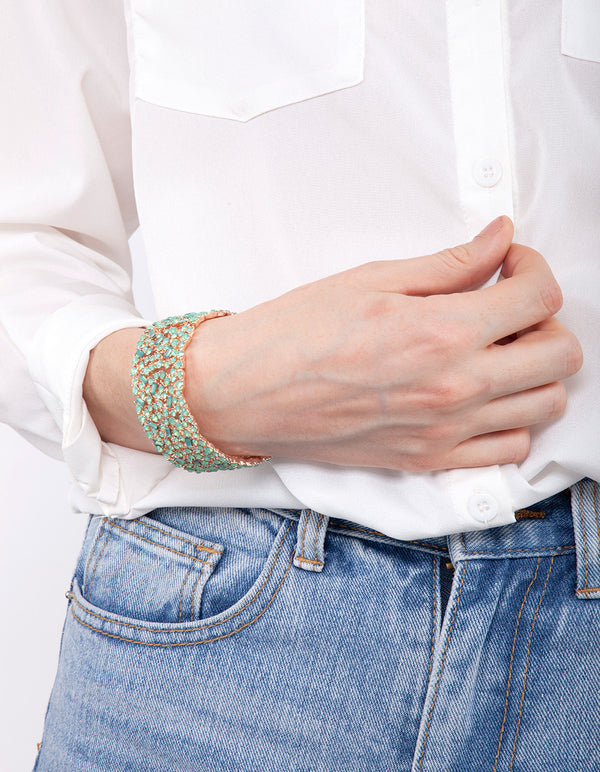 Rose Gold Stone Embellished Stretch Bangle