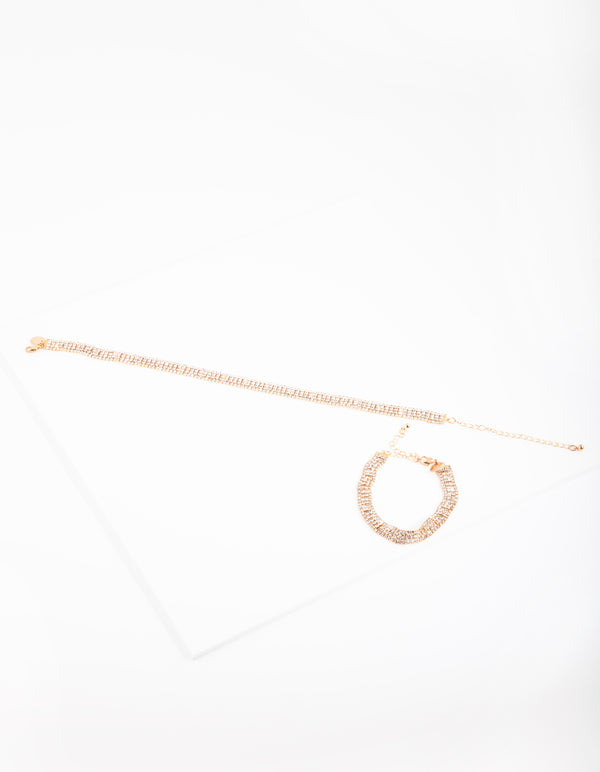Gold Diamante Choker & Bracelet Set