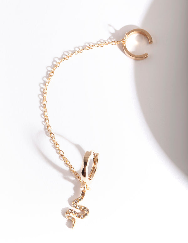 Gold Diamante Snake Ear Cuff & Huggie