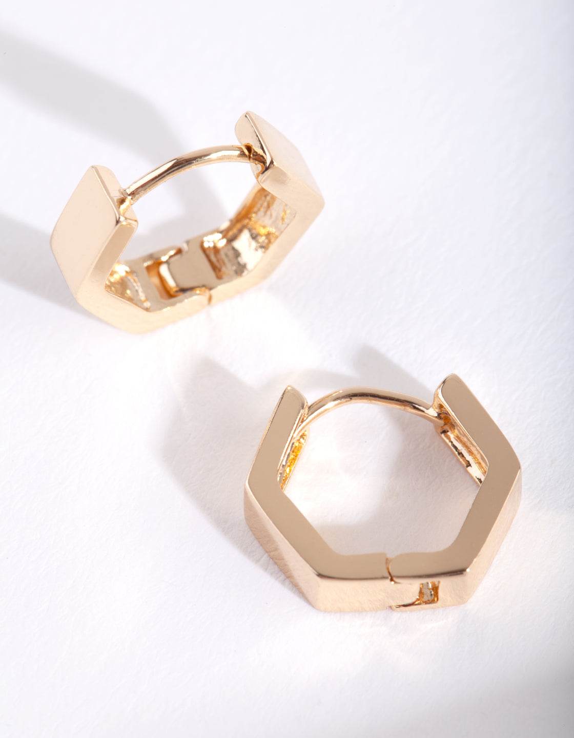 Gold Hexagon Huggie Earrings
