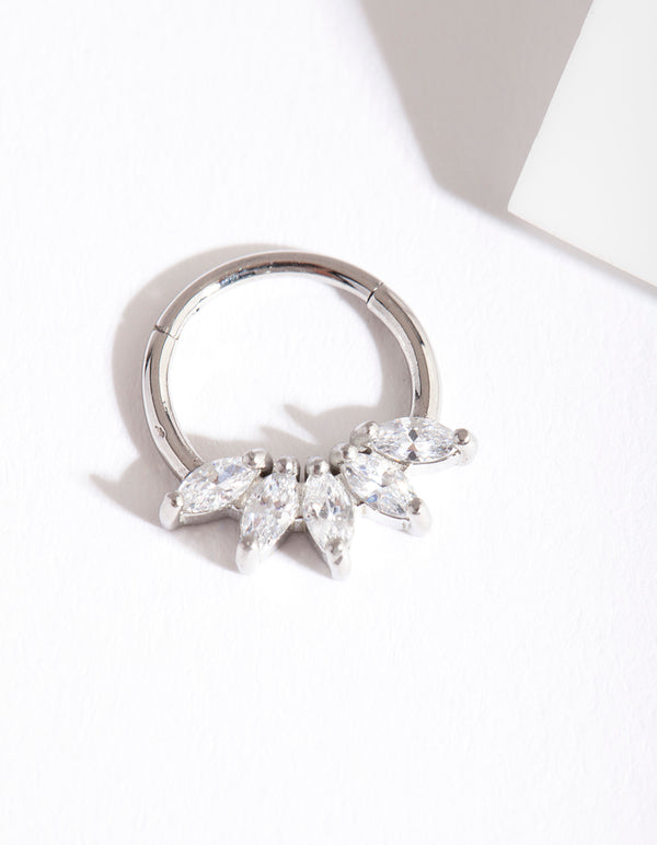 Surgical Steel Cubic Zirconia Marquise Clicker Earring