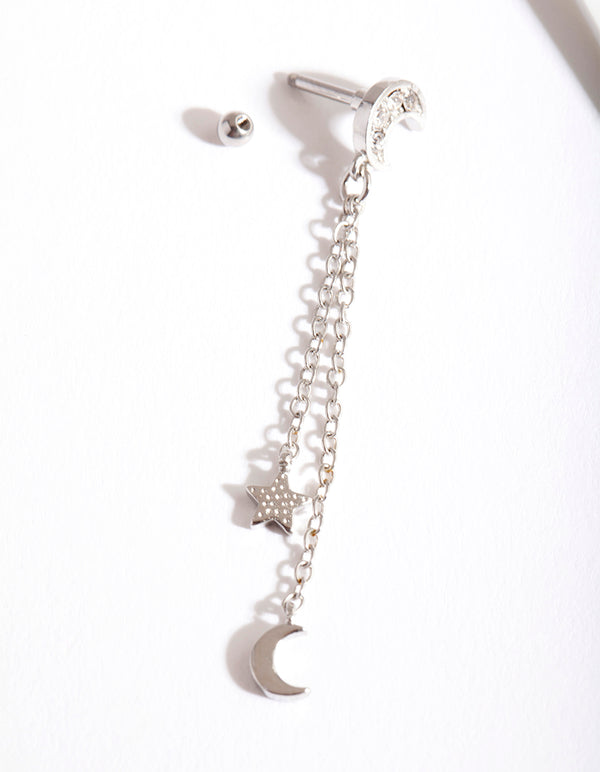 Surgical Steel Celestial Chain Drop Barbell Earrings
