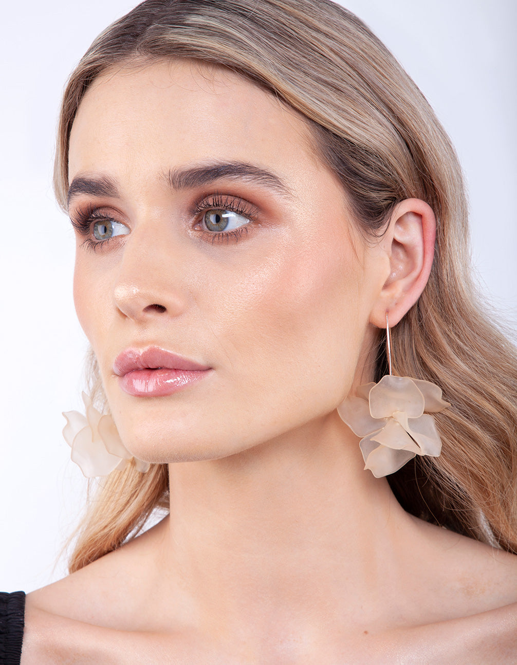 Rose Gold Frosted Flower Drop Earrings